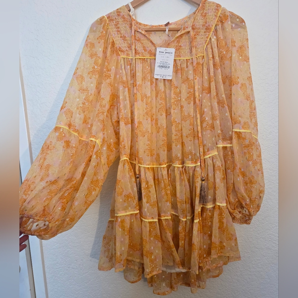 Free People Stevie Sister Mini Dress XS Yellow Combo NWT $128 - Picture 3 of 5